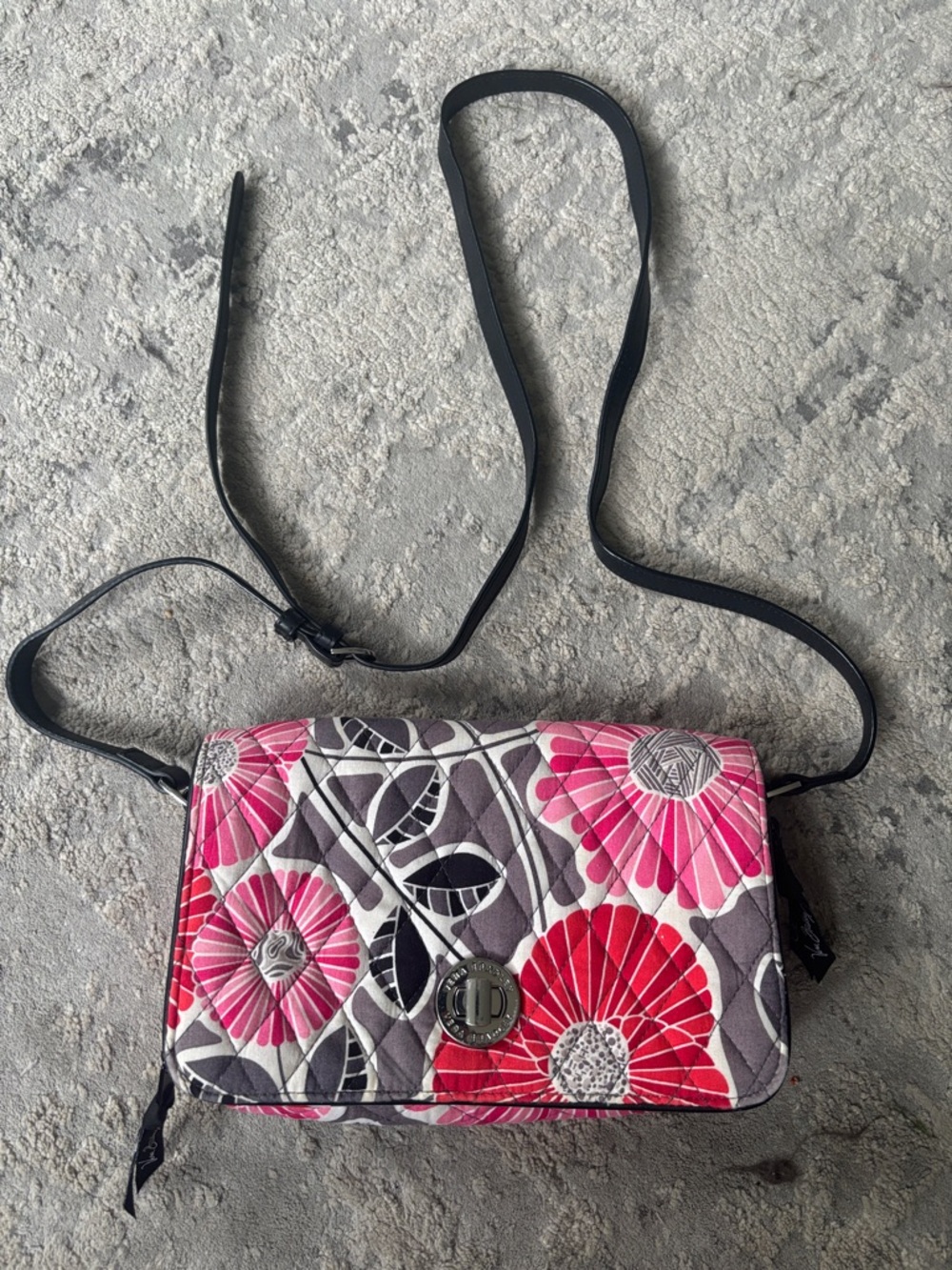Quilted Floral Crossbody Bag in Pink and Gray